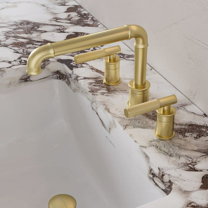 Swiss Madison Avallon 8 in. Widespread, Sleek Handle, Bathroom Faucet in Brushed Gold
