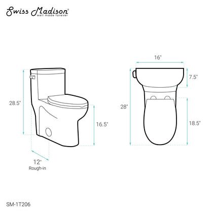 Swiss Madison Sublime One-Piece Elongated Left Side Flush Handle Toilet 1.28 gpf