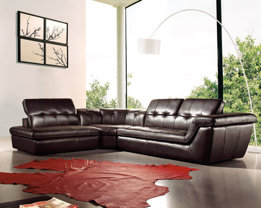 J&M Furniture 397 Italian Leather Sectional Chocolate Color in Left Hand Facing