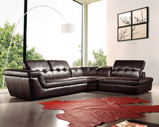 J&M Furniture 397 Italian Leather Sectional Chocolate Color in Right Hand Facing