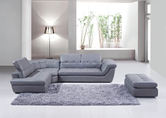 J&M Furniture 397 Italian Leather Sectional Grey Color in Left Hand Facing Chaise