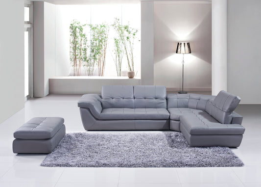 J&M Furniture 397 Italian Leather Ottoman in Grey Color