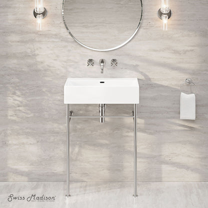 Swiss Madison Claire 24" Rectangle Zero Hole Console Sink with Polished Chrome Legs