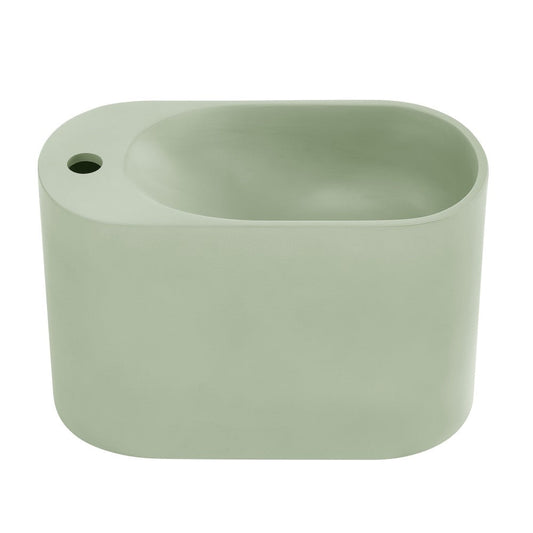 Swiss Madison Terre 18" Solid Surface Oval Wall-Mounted Sink with Left Side Faucet Mount in Matte Palm Green