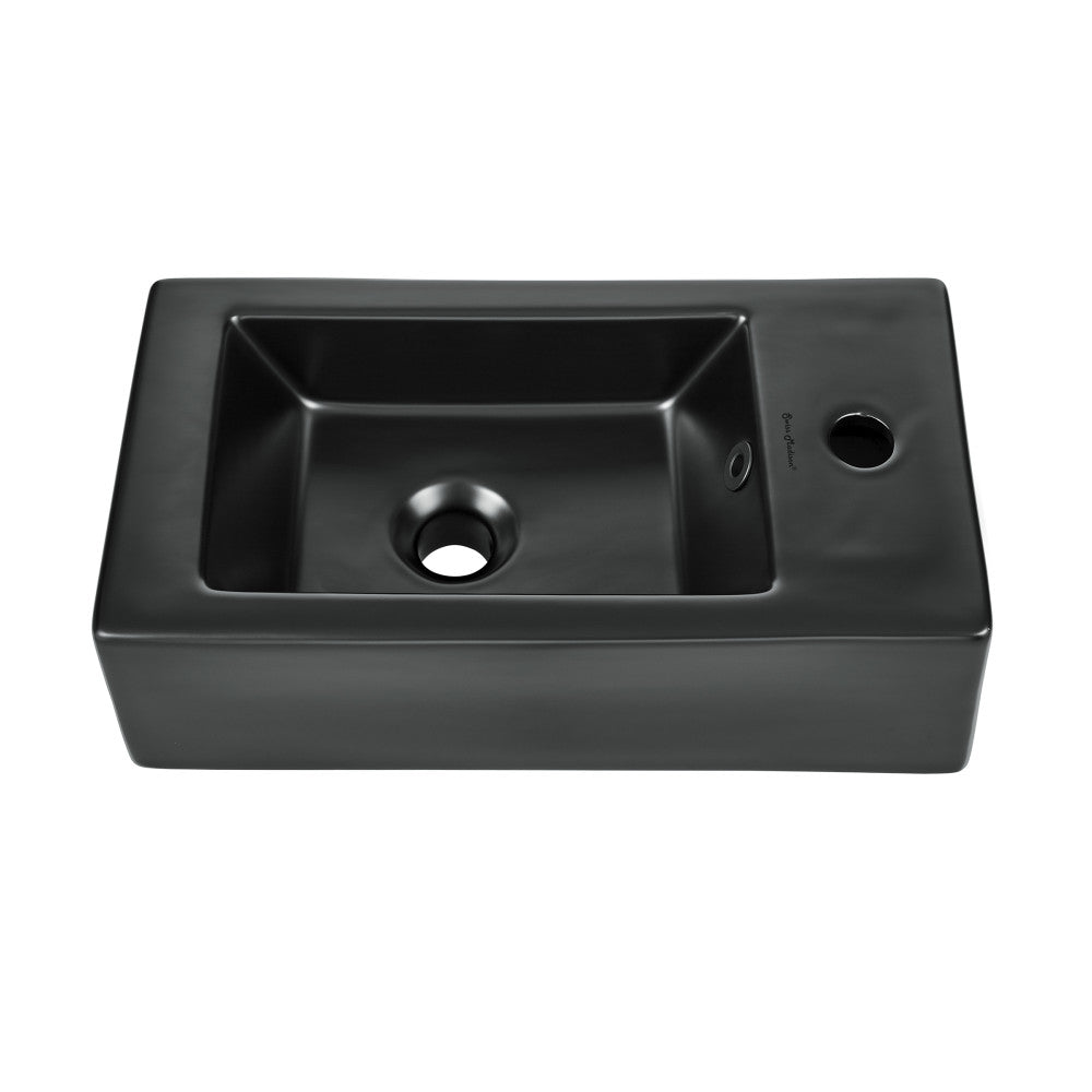 Swiss Madison Voltaire 19.5 x 10 Rectangular Ceramic Wall Hung Sink with Right Side Faucet Mount, Matte Black