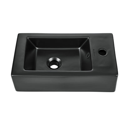 Swiss Madison Voltaire 19.5 x 10 Rectangular Ceramic Wall Hung Sink with Right Side Faucet Mount, Matte Black