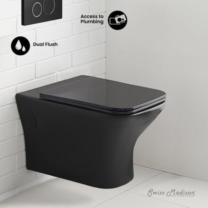 Swiss Madison Carre Wall-Hung Elongated Toilet Bowl in Matte Black