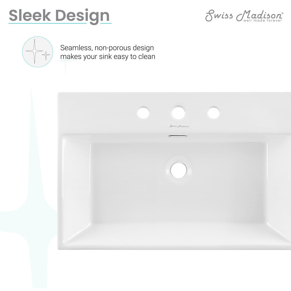 Swiss Madison Claire 24" Rectangle Wall-Mount Bathroom Sink with 8" Widespread Holes