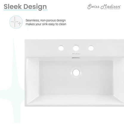 Swiss Madison Claire 24" Rectangle Wall-Mount Bathroom Sink with 8" Widespread Holes