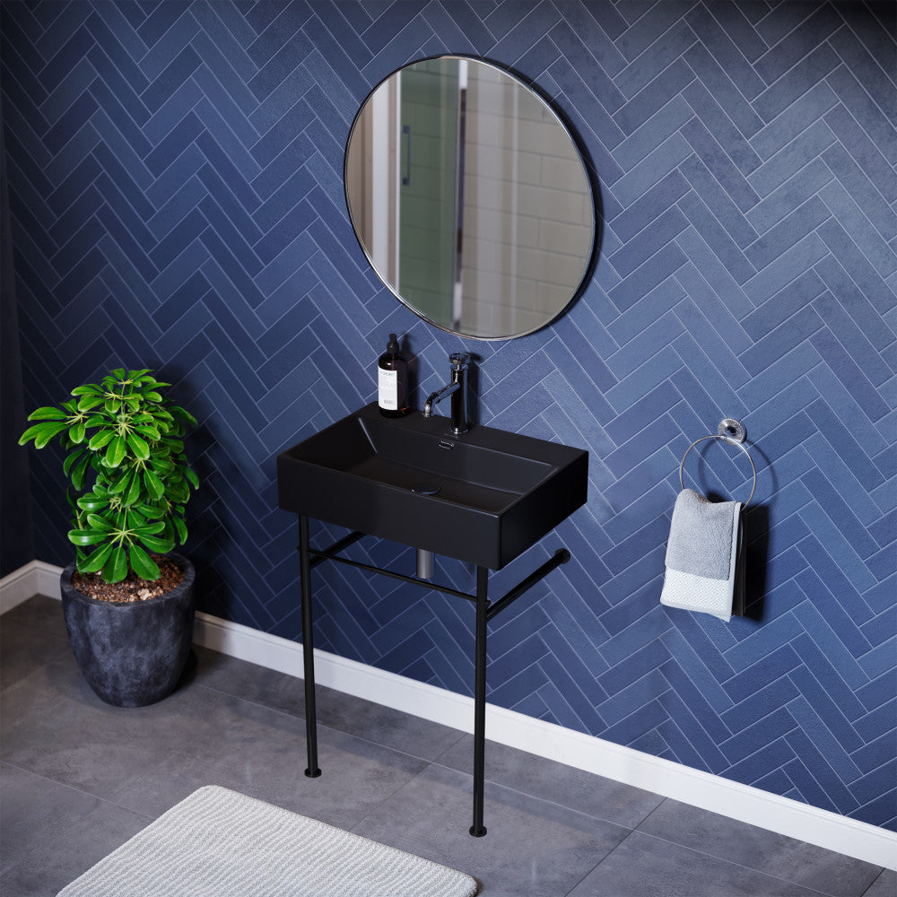 Swiss Madison Claire 24 Ceramic Console Sink Matte Black Basin Black Legs