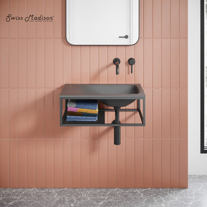 Swiss Madison Lisse 24" Rectangle Concrete Wall-Mount Bathroom Sink in Dark Grey