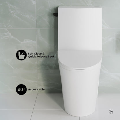 Swiss Madison St. Tropez One Piece Elongated Toilet Side Flush 1.28 gpf with Black Hardware