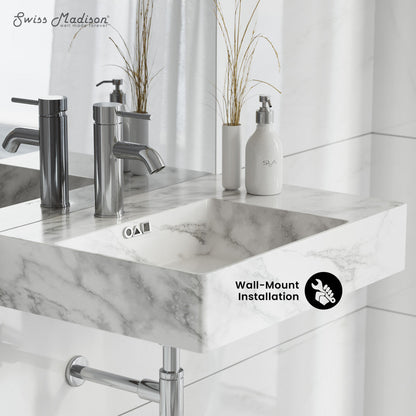 Swiss Madison St. Tropez 24" Left Side Faucet Wall-Mount Bathroom Sink in White Marble
