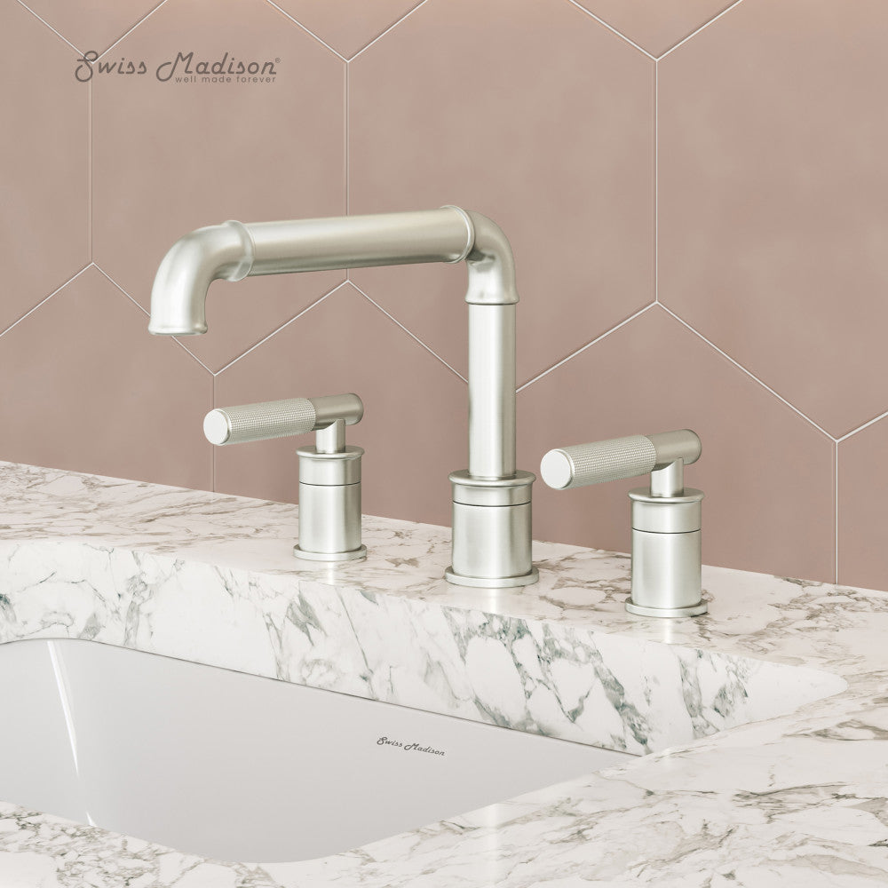 Swiss Madison Avallon 8 in. Widespread, Sleek Handle, Bathroom Faucet in Brushed Nickel