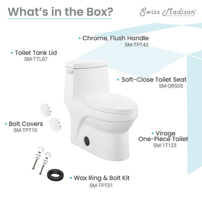 Swiss Madison Virage One-Piece Elongated Left Side Flush Handle Toilet 1.28 gpf