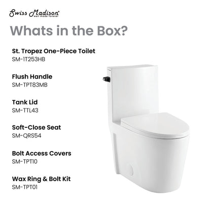 Swiss Madison St. Tropez One Piece Elongated Toilet Side Flush 1.28 gpf with Black Hardware