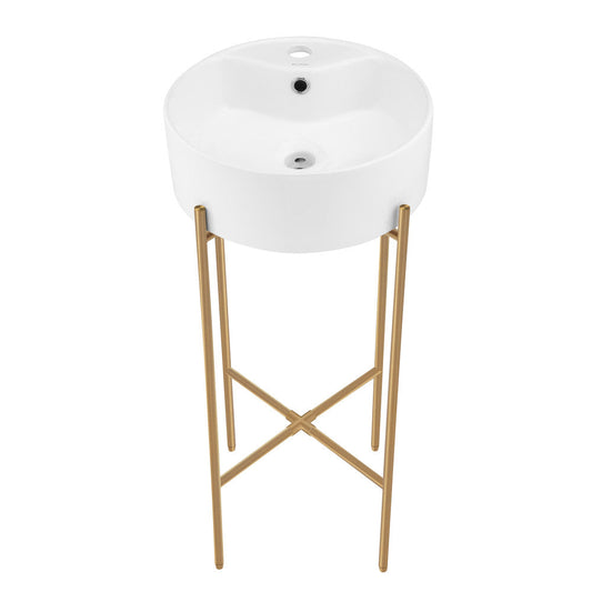 Swiss Madison Monaco 16" Round Console Sink with Faucet Mount, White Basin Brushed Gold Legs