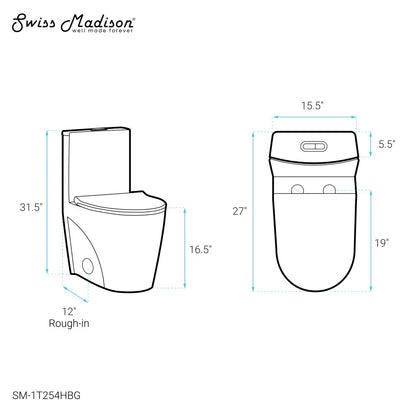 Swiss Madison St. Tropez One Piece Elongated Toilet Dual Vortex™ Flush, Rose Gold Hardware