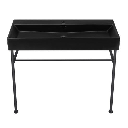 Swiss Madison Claire 40 Ceramic Console Sink Matte Black Basin Black Legs
