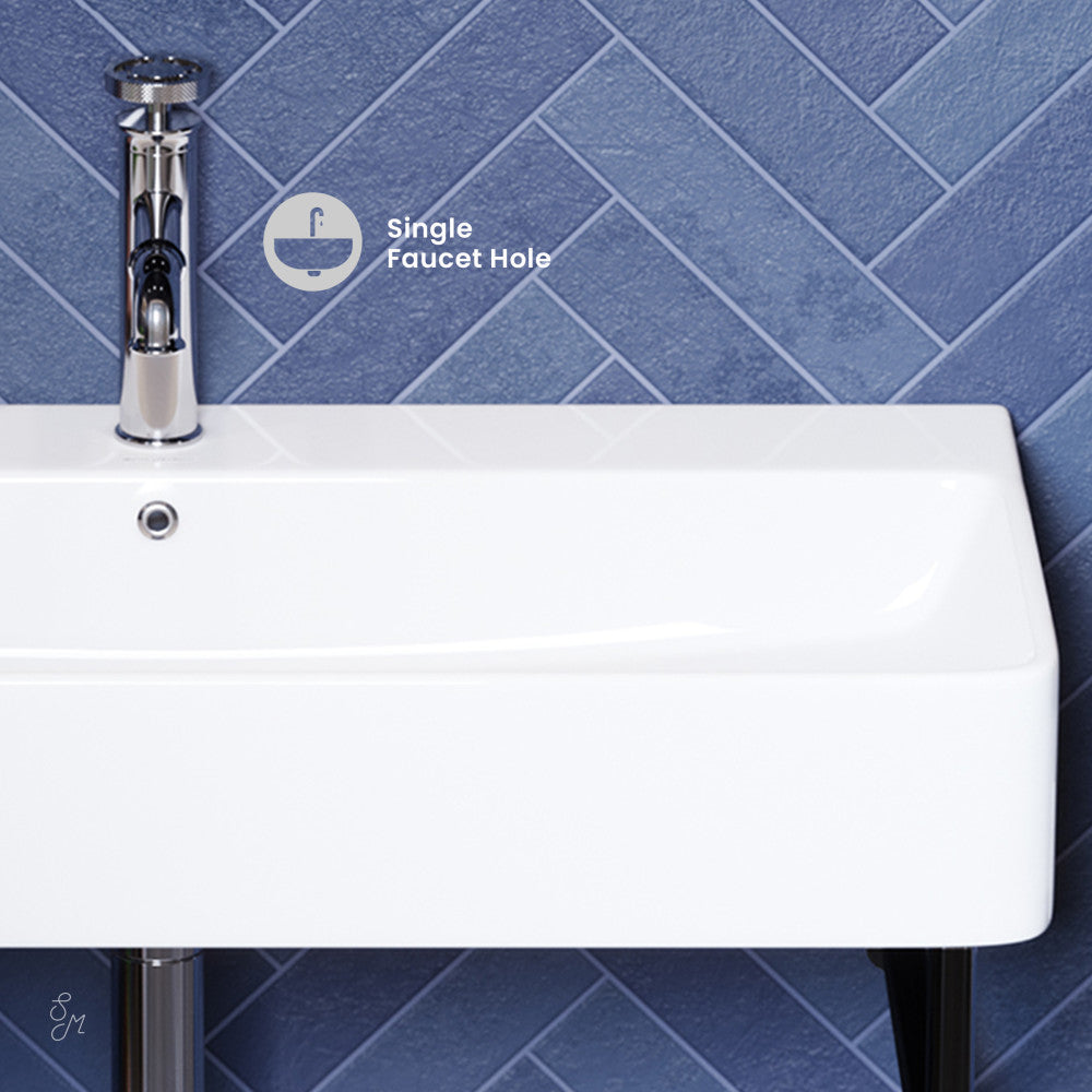 Swiss Madison Carre 36" Ceramic Console Sink White Basin Black Legs