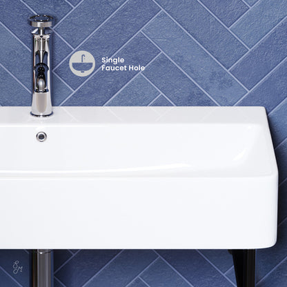 Swiss Madison Carre 36" Ceramic Console Sink White Basin Black Legs
