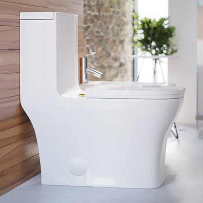 Swiss Madison Concorde One Piece Square Toilet Dual Flush, Brushed Gold Hardware 1.1/1.6 gpf