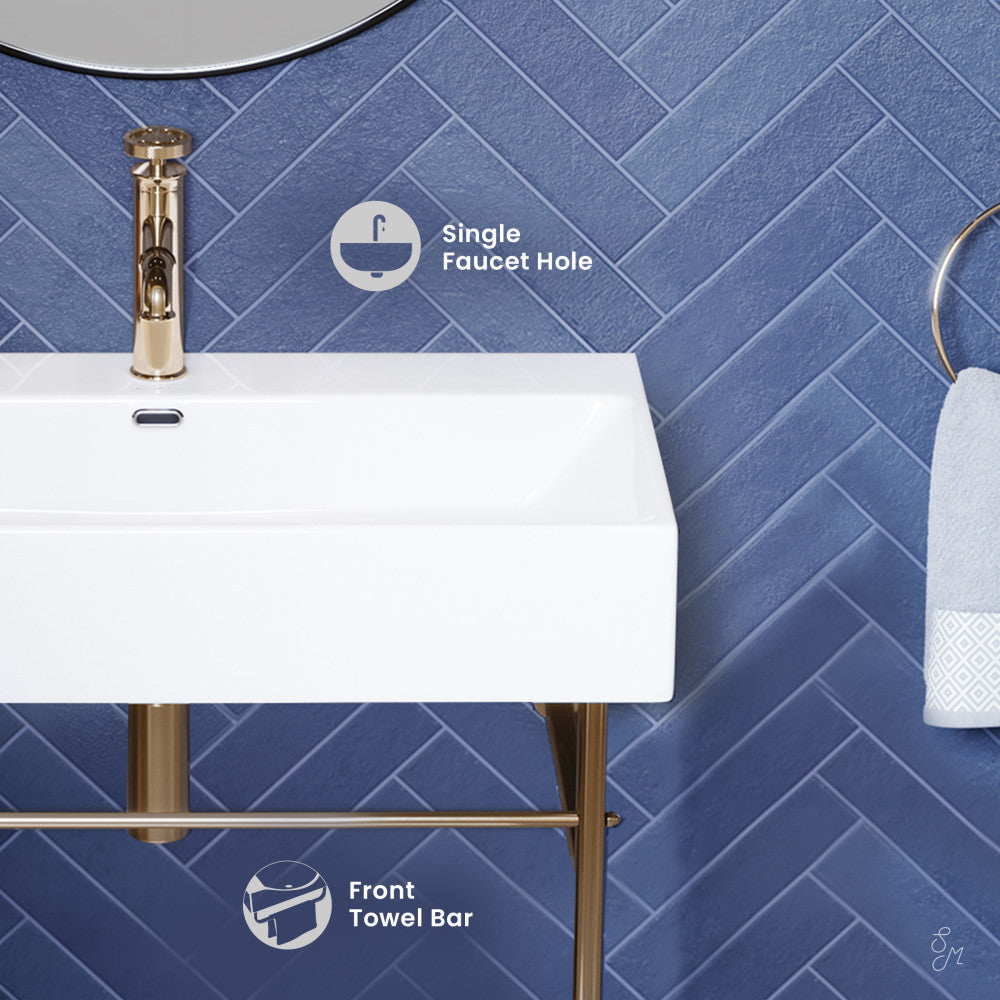 Swiss Madison Claire 30 Ceramic Console Sink White Basin Gold Legs