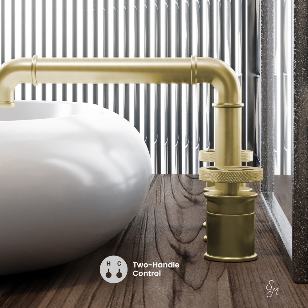 Swiss Madison Avallon 8 in. Widespread, 2-Handle Wheel, Bathroom Faucet in Brushed Gold