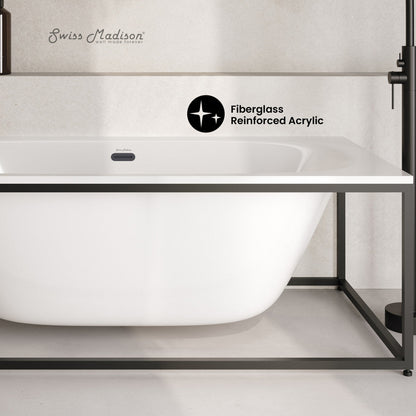 Swiss Madison Pierre 60" Soaking Freestanding Bathtub in Glossy White, Black Frame Included