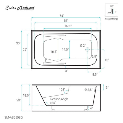 Swiss Madison Voltaire 54" x 30" Right-Hand Drain Alcove Bathtub with Apron in Bisque
