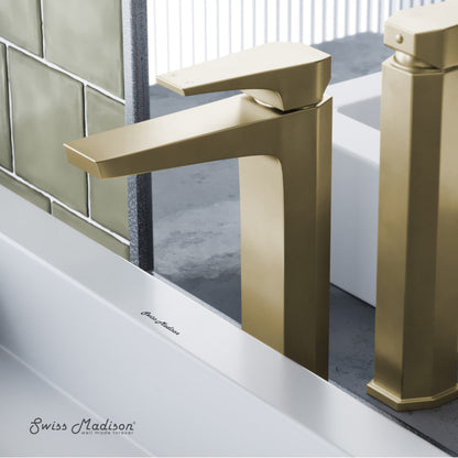 Swiss Madison Voltaire Single Hole, Single-Handle, High Arc Bathroom Faucet in Brushed Gold