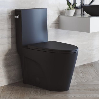 Swiss Madison St. Tropez One-Piece 10" Rough-in 1.28 GPF Left Flush Elongated Toilet in Matte Black