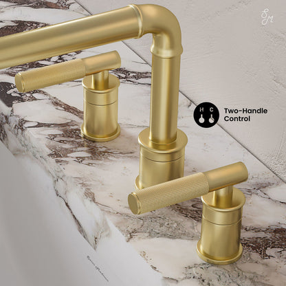 Swiss Madison Avallon 8 in. Widespread, Sleek Handle, Bathroom Faucet in Brushed Gold