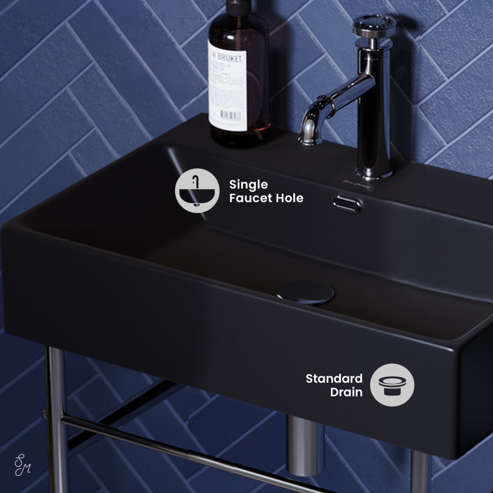 Swiss Madison Claire 24 Ceramic Console Sink Matte Black Basin Chrome Legs
