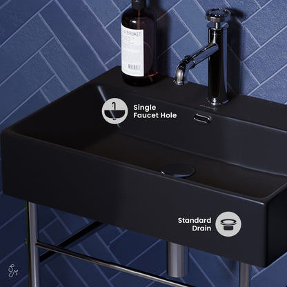 Swiss Madison Claire 24 Ceramic Console Sink Matte Black Basin Chrome Legs