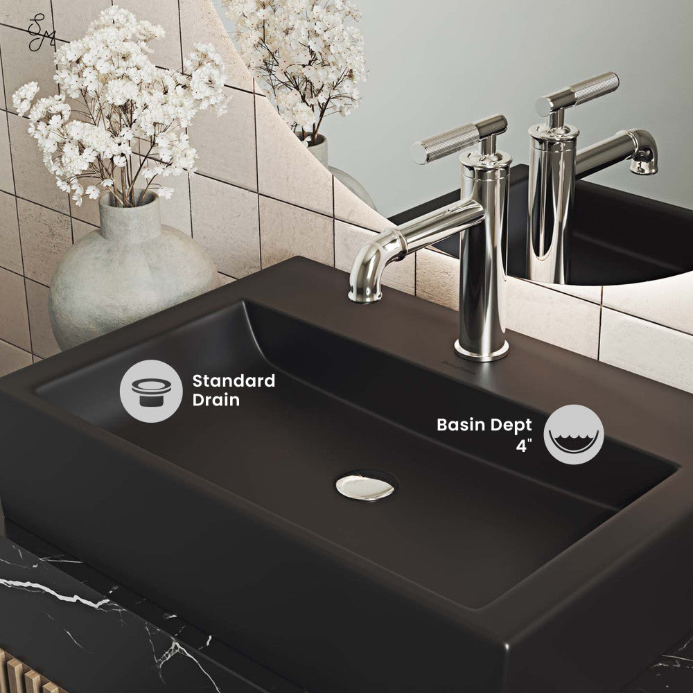 Swiss Madison Claire 20 Rectangle Ceramic Vessel Sink, Matte Black