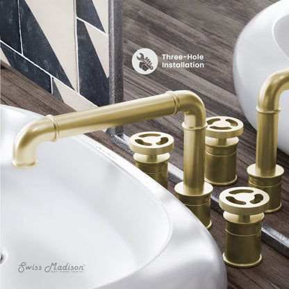 Swiss Madison Avallon 8 in. Widespread, 2-Handle Wheel, Bathroom Faucet in Brushed Gold