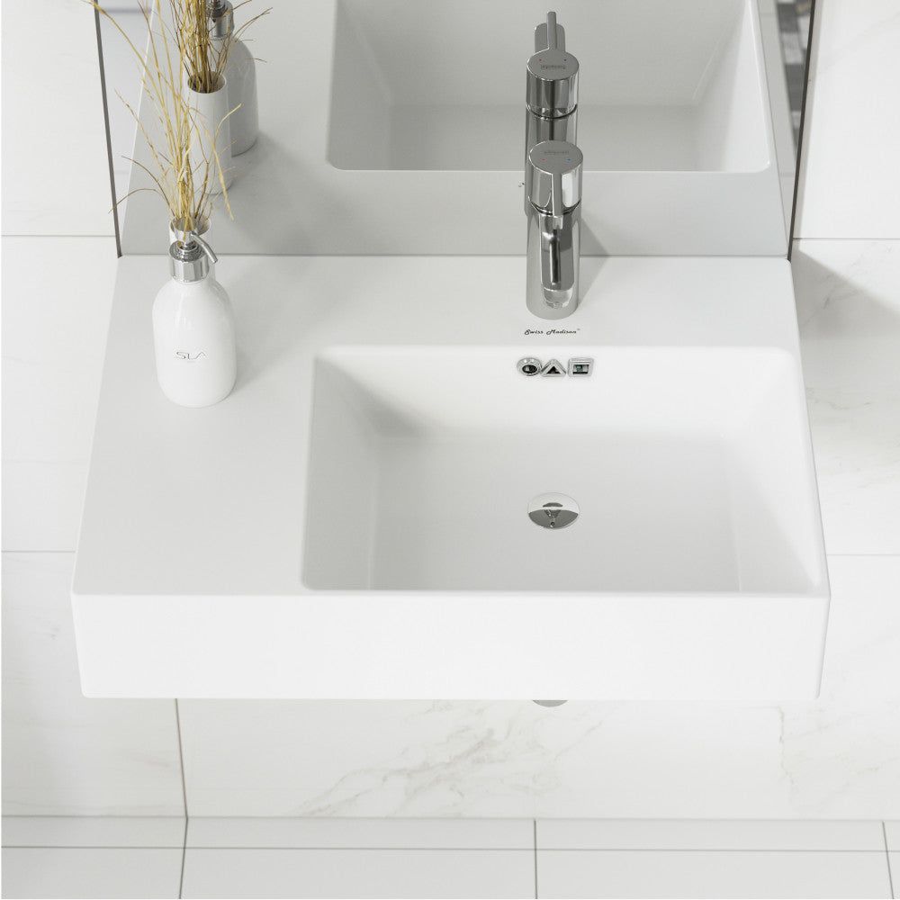 Swiss Madison St. Tropez 24" Rectangle Wall-Mounted Sink with Right Side Faucet Mount