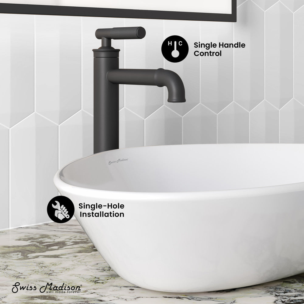 Swiss Madison Avallon Single Hole, Single-Handle Sleek, High Arc Bathroom Faucet in Matte Black