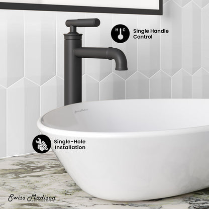 Swiss Madison Avallon Single Hole, Single-Handle Sleek, High Arc Bathroom Faucet in Matte Black