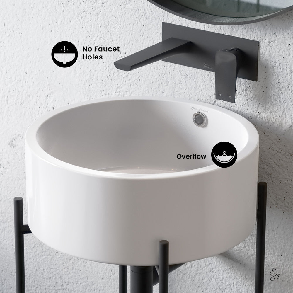 Swiss Madison Monaco 16.5" Round Console Sink, White Basin Matte Black Legs