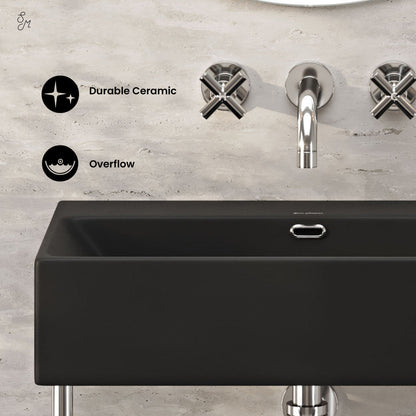 Swiss Madison Claire 24" Rectangle Matte Black Zero Hole Console Sink with Polished Chrome Legs