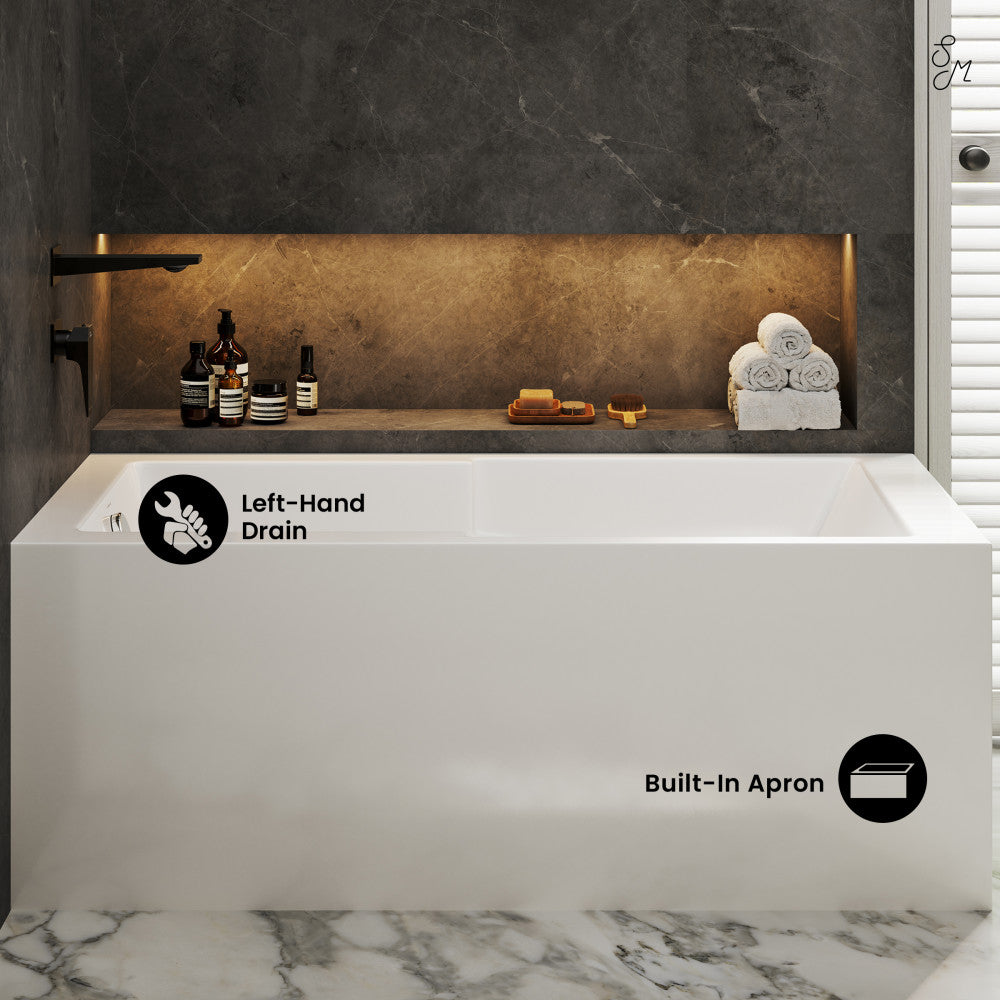 Swiss Madison Claire 60" x 32" Left-Hand Drain Drain Alcove Tub with Corner Apron