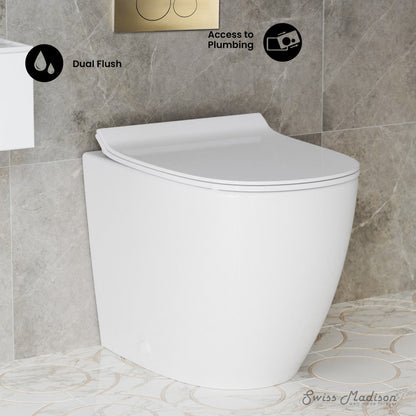 Swiss Madison St. Tropez Back-to-Wall Toilet Bundle 0.8/1.6 GPF Dual Flush in Glossy White with Brass Flush Plate