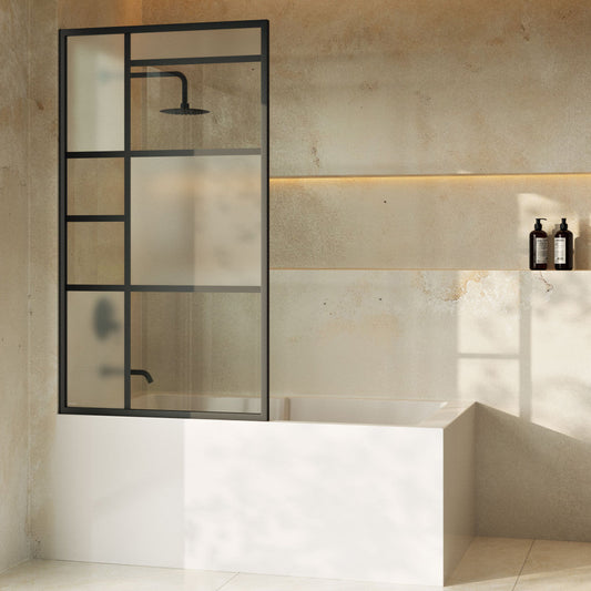 Swiss Madison Leiden 34 x 58 Framed Fixed 3/8 in. (10mm) Frosted Tempered Glass Tub Door with Black Matte Frame