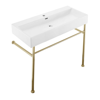 Swiss Madison Claire 40 Ceramic Console Sink White Basin Gold Legs