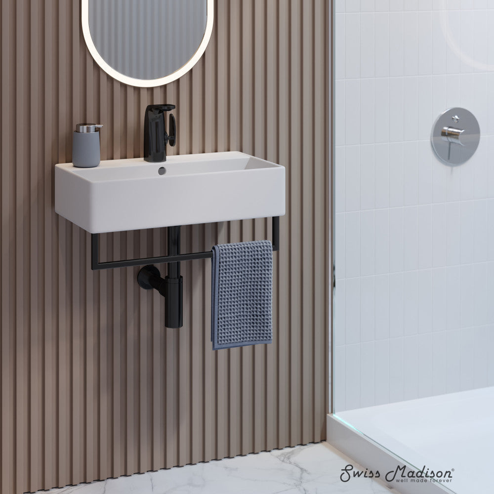 Swiss Madison Claire 22" Wall-Mount Bathroom Sink with Black Towel Bar