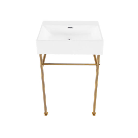 Swiss Madison Claire 24" Rectangle Zero Hole Console Sink with Brushed Gold Legs