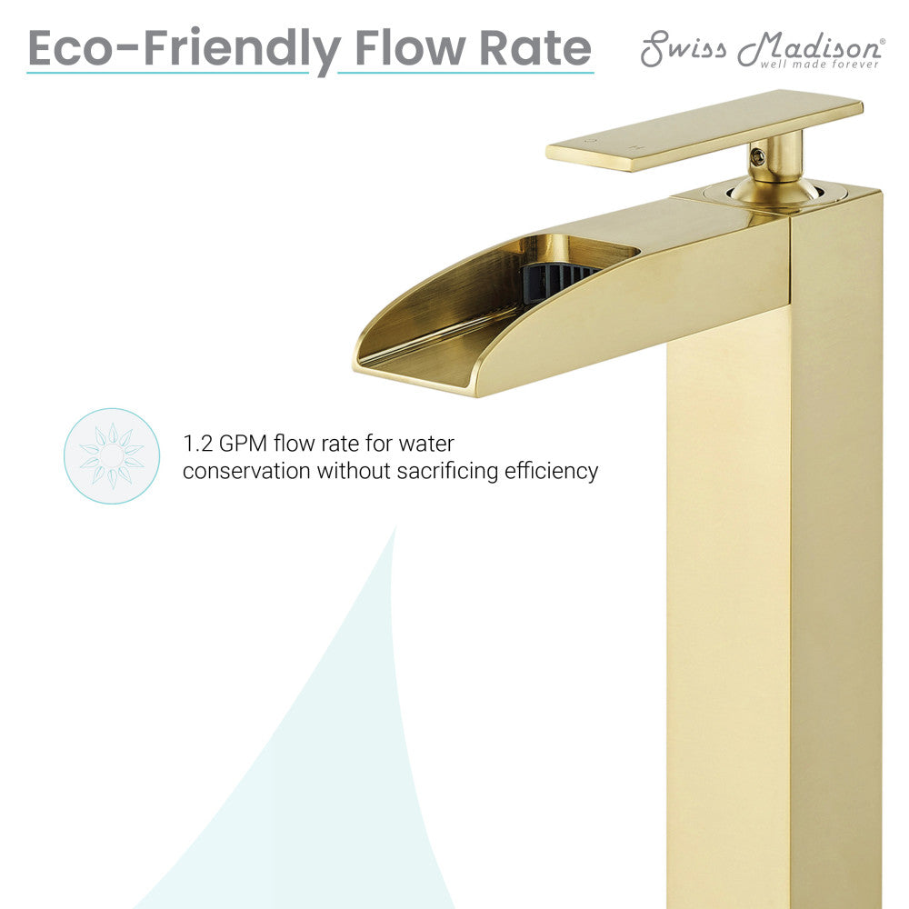 Swiss Madison Concorde Single Hole, Single-Handle, High Arc Waterfall, Bathroom Faucet in Brushed Gold