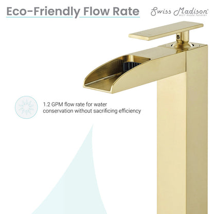 Swiss Madison Concorde Single Hole, Single-Handle, High Arc Waterfall, Bathroom Faucet in Brushed Gold